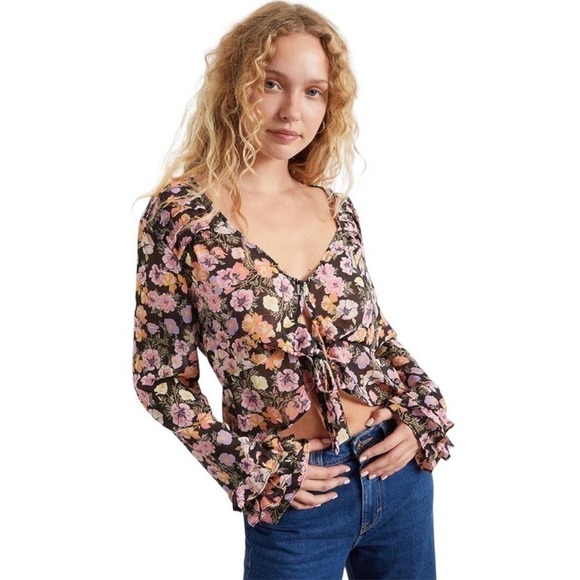 Free People Cottage Fairycore Maybel Floral Crop Blouse Femme Size XS-Small* - Picture 13 of 13